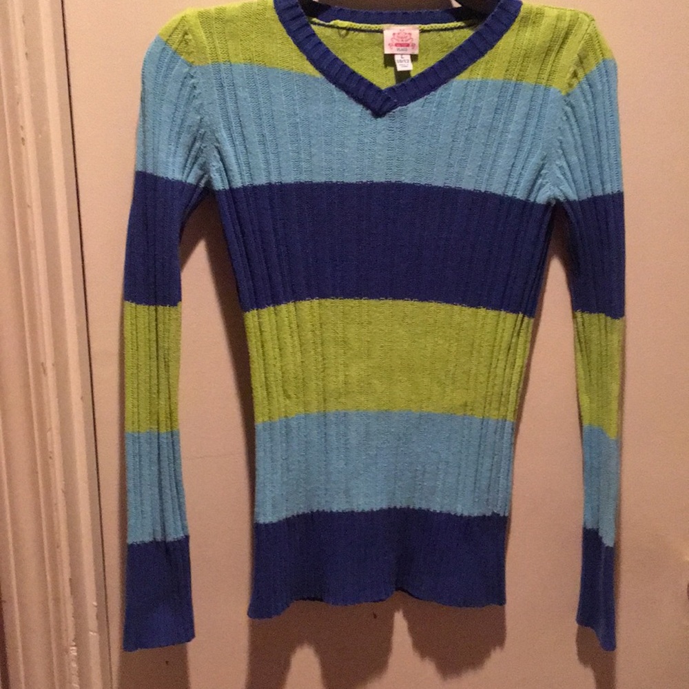 Striped sweater Girls size 10 -12 Childrens Place green & blue EUC